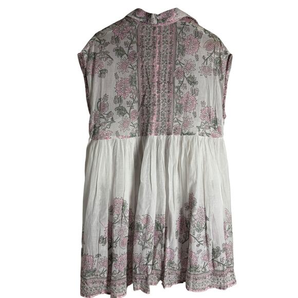 Juliet Dunn London White Floral Block Print Boho Cotton Shirt Mini Dress Size S - Picture 9 of 12